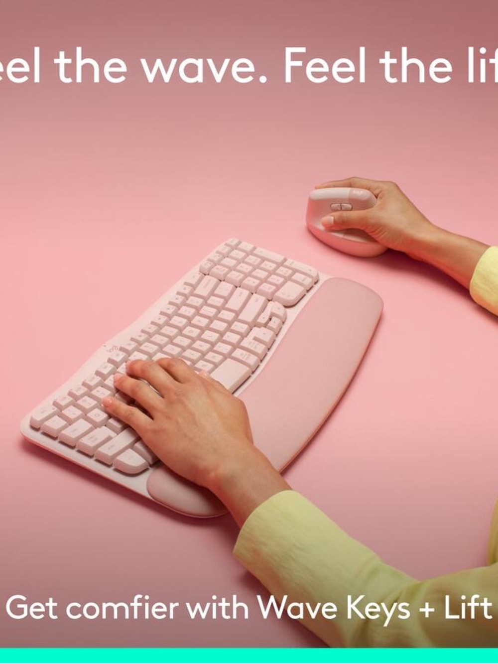 Logitech wireless ergonomic keyboard and mouse set in pink